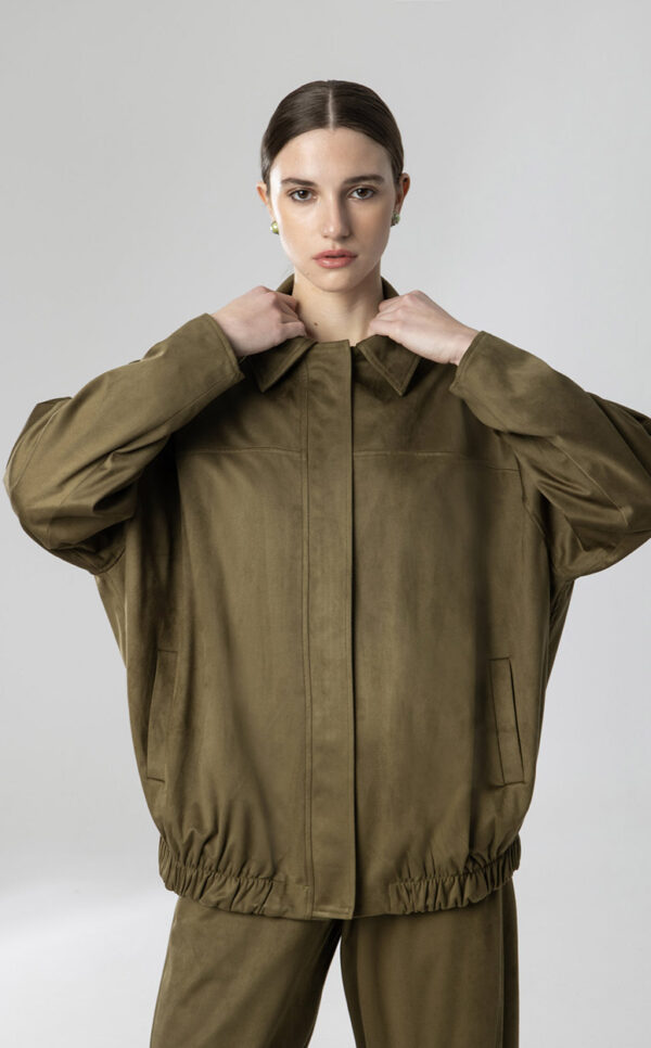 Sage - Suede Bomber Jacket