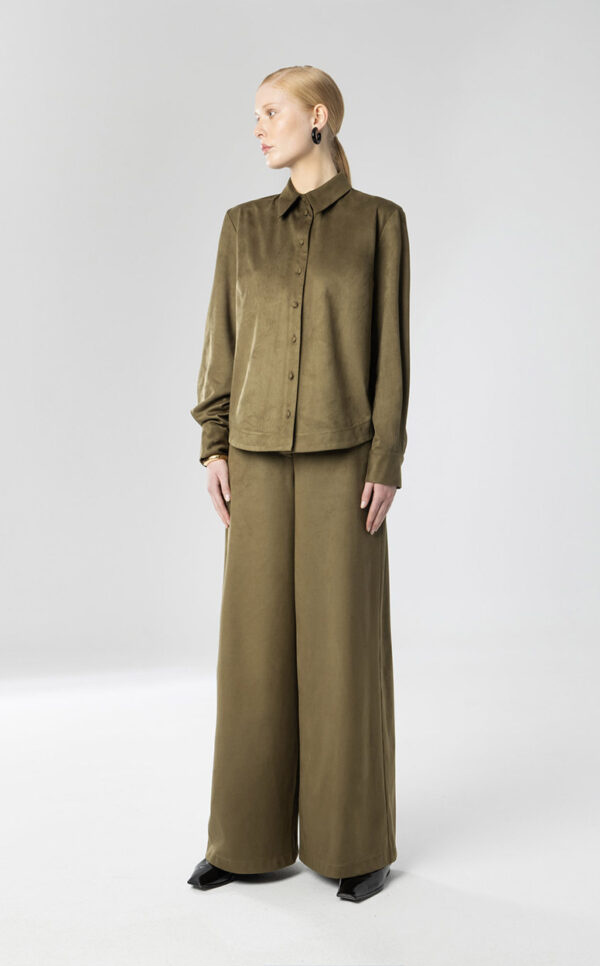 Sage - Wide Leg Suede Trousers